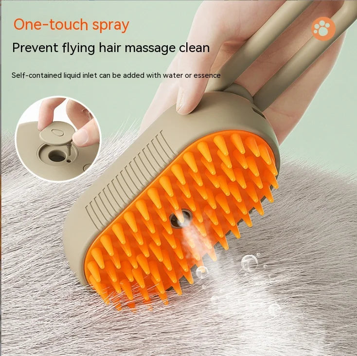 Pet grooming brush with steam for shedding control
